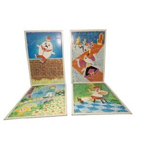 3 Vintage 1970 Nursery Rhyme Puzzles Frame tray, 10 or less pcs. 2491 12x118"